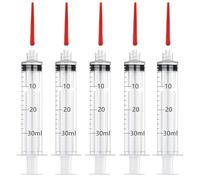 5Pcs Drench Gun Feeding Syringe, Small Animal Pet Livestock Drench Syringe with 5Pcs Screw In Drench Nozzle for Liquid Measuring Watering Refilling Feeding (30ML)