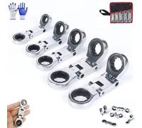5Pcs Dual-Drive Nano Flex-Head Pocket Ratchet,3/4 in Retractable Ratchets Wrenches Set,8-19mm Flex Head Ratcheting Wrench Set,Double Box End Ratcheting Wrench Set,for Narrow Spaces