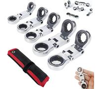 5PCS Dual-Drive Nano Flex-Head Pocket Ratchet Set - 180° Flex Double Box End Ratchets for Tight Spaces - Compact Retractable Wrenches for Mechanics and DIY Projects