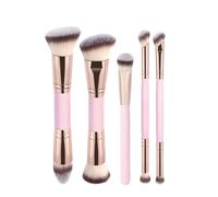 5Pcs Dual-Ended Makeup Brush Set - Foundation Brush & Angled Concealer Brush for Flawless Base, Cream & Liquid Products, Professional Cosmetic Brushes for Seamless Blending (Pink)
