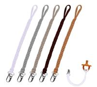 5Pcs Dummy Clips, Dummy Pacifier Chain for Boys and Girls 100% Handmade BPA Free Cotton Dummies Clips for Teether Toy or Soothie, Fits All Pacifiers Baby Teething Toys (Different Colors)