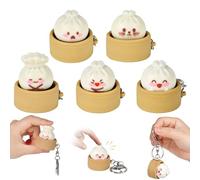 5PCS Dumpling Squishies Clicker Fidget Toy - Dumpling Keychain Expression Fidget Toys, Cute Fidget Clicker with Crisp Sound, Dumplings Keyboard Keychain Stress Relief Gifts for Office School Travel