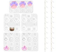 5Pcs Earring Cat Paw Pendant Silicone Mold Dog Paws and Cat/Dog Footprints Complete Set for Ready-to-Make and Use Perfectly Sized for DIY Earring Craft with 20 Gold Ear Hooks(5PCS-White-Style 1)