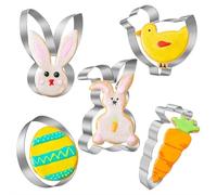 5Pcs Easter Cookie Cutters Set,Stainless Steel Biscuit Cutter for Baking and Easter Party Decoration Gift-Bunny,Eggs,Carrots,Butterflies,Flowers,Chicks,Sweet Hearts
