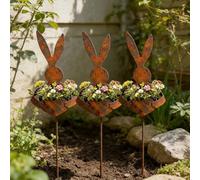 5Pcs Easter Vintage Metal Rabbit Shaped Planter Garden Stake,Rustic Patina Finish Bunny Decor for Outdoor Garden Yard Patio Lawn,Spring Metal Rabbit Gardens Stake Decorations