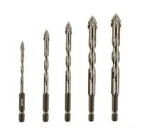 5pcs Eccentric Drill Bit Set with Four Cutting Edge Design for Masonry Materials Such as For Concrete, Glass, Brick, and Tile, Hex Shank for Strong Drill Retention