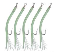 5Pcs Eel Tube Jig Bait with Offset Hook and Barbed Octopus Hook, Holographic Silica Gel, Stainless Steel Shank for Saltwater Fishing, 6/0 8/0 10/0, Red/Green(green 6)