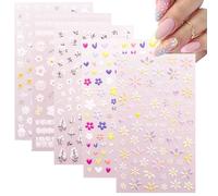 5PCS Embossed Flower Nail Art Stickers, Heart Nail Art Stickers Decals 5D Self-Adhesive Summer Floral Nail Supplies Nail Art Design Decoration Accessories