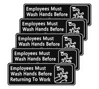 5PCS Employees Must Wash Hands Before Returning to Work Sign, Employees Must Wash Hands Sign, 9x3 Inch Self-Adhesive Vinyl Restroom Signs for Hotel,Restaurant,Rest Area,Salon,Public Restroom,Motel