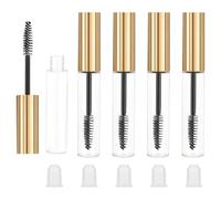 5PCS Empty Mascara Tube and Eyelash Wand, 10ml Eyelash Cream Container Bottle, Clear Mascara Containers, Eyelash-Wands with Tube for Castor Oil, Eyebrow Growth Serum and Coconut Oil (Gold)