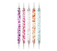 5PCS -ended Nail Art Dotting Pen Set with Glitter Acrylic Handle Rhinestone Picker Tools for Designs Flower Drawing Gemstone Placement on Natural Fake Toenails