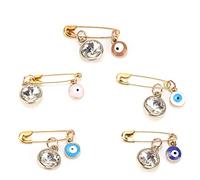 5Pcs Evil Eye Lucky Charm with Safety Pin, Good Luck Blue Evil Eye Brooch Pins, Turkish Hamsa Hand Stroller Pin Safety Pins for Clothes Hats Bags Decoration