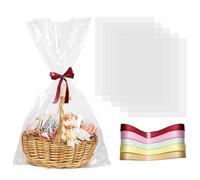 5Pcs Extra Large Cellophane Bags with Bow for Hampers, 100x75cm Transparent