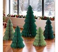5Pcs Extra Large Christmas Table Decorations Green Paper Christmas Trees, Light Up Honeycomb Xmas Tree Centerpieces for Tables Christmas Frozen Winter Wonderland Party Vintage Home Decor 14/16/24 Inch