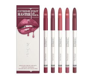 5PCS Extreme Master Lip Pencil Set, Matte Nude Lip Contour Lip Liner with Built-In Blending Brush, Smooth Long-Wear for Defined Lips (#04 CHERRY JUICE)