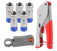 5Pcs F Type RG6 Compression Connectors Coaxial Cable Crimper Kit with Wire Stripper Repair Tool Compatible with RG59, RG6, RG11 Compatible Adjustable Tool for Satellite TV, Home Use