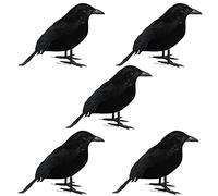 5PCS Fake Black Crow, Halloween Birds, Handmade Crow Prop Black Feathered Crows, Artificial Ravens Halloween Decor, Feathered Crow Decoys Ornament for Outdoor Home Garden Party(#2)