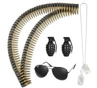 5pcs Fake Bullet Army Belt with Dog Tag Necklace Plastic Military Toy Ammo Costume Accessories Props for Adults Black