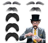 5Pcs Fake Mustache and Eyebrows Set for Adult Teens, Novelty Old Man Grey Mustaches Costumes Realistic Self-Adhesive Fake Eyebrows and Beard for Halloween Christmas Dress Up Party Carnival Cosplay