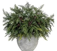 5Pcs Faux Cedar Stems, 55cm Artificial Christmas Foliage Pine Branches Fake Greenery Picks for Vase Wreath Garland DIY Crafts Holiday Festive Winter Indoor Outdoor Home Decor (With Red Berries)