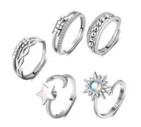 5PCS Fidget Ring, Classic Fashionable Fidget Rings for Anxiety Women, Anxiety Rings for Women, Open Spinner Rings for Women Men School Office Birthday Party Gifts(Silver)