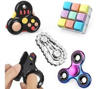 5PCS Fidget Toys Bluk, Sensory Fidget Slider Ring Figette Cube Pad Finger Bike Chain Keyboard for Christmas Stocking Stuffers Stress Anxiety Goodie Bag Gift for Teen Adult