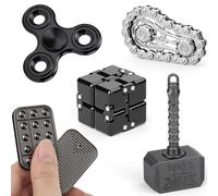 5PCS Fidget Toys Set, Sensory Pack with Fidget Chain, Infinity Cube, Fidget Slider, 2 in 1 Hammer Spinner, Metal Tri Spinner, Stress Relief Office Desk Gadget, Christmas Birthday Gift for Kids Adults