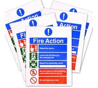 5Pcs Fire Action Notice Sign, 20 x 15 cm Ideal Sized Fire Safety Signs for Businesses and Public Spaces with Clear Alarm Guidelines, Matte Self-adhesive Vinyl Sticker, Fire Evacuation Procedure, Weat