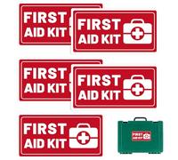 5pcs First Aid Kit Stickers, 16.3x8.3cm/6.42x3.27in Waterproof Self-Adhesive Labels First Aider Sign Decals for Home School Office Car Emergency Boxes