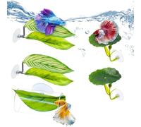 5PCS Fish Toys Set, Betta Hammock & Aquarium Decor with Soft Plastic Plants, Acrylic Tube Tunnel, and Spare Suction Cups for Betta Fish Tank Decorations