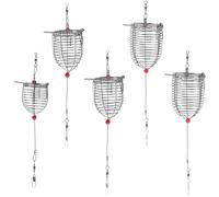5pcs Fishing Bait Cage Feeder Holder Stainless Steel for Shrimp Floats | Solid Welded Net Structure, Spring Lid with Two Bottom Springs, Lightweight Red Design, for Ice Pier Use