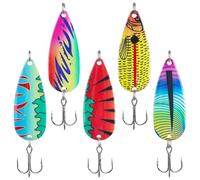 5pcs Fishing Spoons Saltwater Fishing Lures Trolling Spoon Lure with Treble Hooks Metal Jigs Lures for Bass Trout Tuna Salmon Grouper Freshwater Saltwater