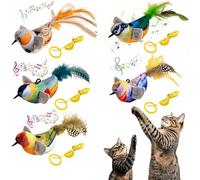 5Pcs Flapping Bird Cat Toy,Interactive Bird Cat Feather Toys,Simulating Chirping Bird,Cat Toys Flapping Bird,Cat Toys Chirping Tit,Simulated Chirping Bird Cat Toy,Touch Activated kitten Toys with Rope