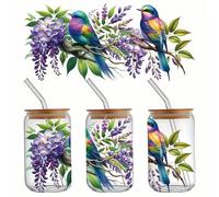 5pcs Floral and Bird Flower Leaf UV DTF Cup Wraps Transfer Waterproof Sticker for Glass Cups Furniture Craft DIY Crafts，Rub on Transfer Stickers for DIY Water Bottle Laptop Decal Wood Car