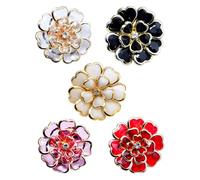 5PCS Flower Button Covers for Women, 3.8cm 3D Camellia Buttons for Clothes, Button Covers Clip On Rhinestone Embellishments, Alloy, Embedded Clasp Design, Womens Clothing Accessories