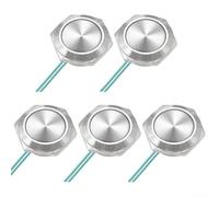5pcs For Ultra-Short Momentary Push Button Switch 12V-24V Self Reset Waterproof Metal Electrical Switch with Pre-Wired Leads for Automotive Marine(22mm)