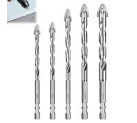5PCS Four Blade Serrated Eccentric Drill 4 Flute Drill Bits Carbide Drill Bit High Hardness Multi-function Fine-Polished Carbide Tips Suitable for Metal Wood Glass Ceramic Tile (5mm 6mm 8mm 10mm 12mm)