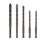 5pcs Four Blade Serrated Eccentric Drill Bits, 6/6/8/10/12mm High-Speed Masonry Eccentric Drill Bit Set for Stone Concrete Wood Brick Ceramic Tile