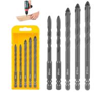 5PCS Four Edged Serrated Eccentric Drill Bits, 4 Flute Sawtooth Eccentric Drill Bit 1/4 Hex Shank Multifunction for Masonry Concrete Brick Metal Wood Tile Drills Bits,6,8,10,12mm