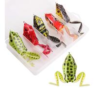 5pcs Frog Fishing Lures, Soft Fishing Baits Topwater Crank Baits Weedless Swimbait with Hook for Pike Bass Salmon Snakehead Musky Dogfish