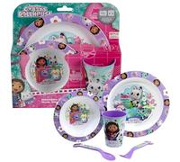 5PCs Gabby Dollhouse Children Dinner Set - Plastic Toddler Dinnerware Set, BPA-Free Microwave Safe Self-Feeding Set, Baby Weaning Set for Home or Travel 4+Years