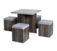 5Pcs Garden Wooden Dining Table Set Particle Removable Lid Board Chair Seat-Grey