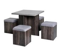 5Pcs Garden Wooden Dining Table Set W/Particle Removable Lid Board and 1 Space Saving Design Pieces Chair Seat-Grey - Home Living | TJ Hughes Grey
