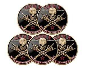 5PCS GEN X Coin - The Ultimate Tribute to The Badass Generation, Gen X Skull Coin, Vintage Generation X Challenge Coin, Proud Member Generation X Challenge Coins