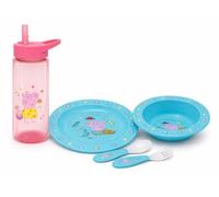 5PCs George Pig Reusable Dinnerware Set - 420ml Straw Sipper, Stacking Bowl, Plate, Fork and Spoon, BPA Free Children Microwave Tableware Cutlery Set 4+Years