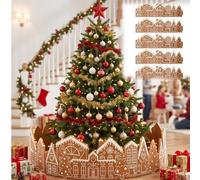 5Pcs Gingerbread Village Christmas Tree Collar with LED Lights 56x17cm | 5 Piece Set, Adjustable Ring Size, String Light Included, Reusable Design, Tabletop Centerpiece