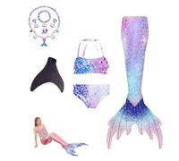 5pcs Girls Blanket Swimming Swimsuit With Ocean Sparkle Decoration (Bracelet Necklace Earrings Set), Toddler Swimming Costume Take Beautiful Photos Of Your Kids,A-150
