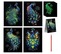5Pcs Glow in The Dark Scratch Art Cards - Peacock Themed Magic Scratch Art for All Ages, Party Bag Fillers, Creative Birthday Christmas Gift
