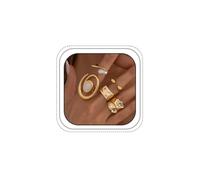 5Pcs Gold Chunky Pearl Spiral Irregular Open Ring Set for Women Party Gifts | Metal,plastic,white,hollow,swirl,textured,nugget,thick,y2k,molten,vintage,simple,stackable,abstract,prom,concert,daily,punk