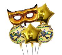 5PCS Gold Mardi Gras Mask Foil Balloons for Birthday Carnival Masquerade Theme Party (Gold)